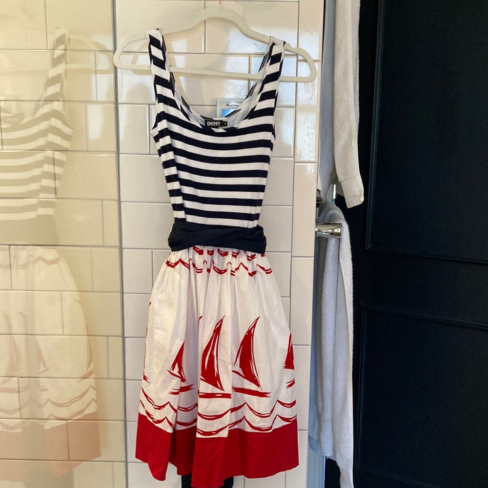 DKNY sleeveless summer dress perfect for 4th of July